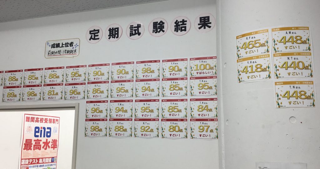 中学生の定期テスト結果！