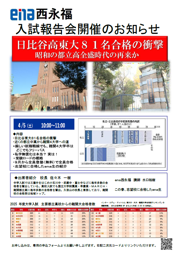 3/29入試報告会のお知らせ＠西永福