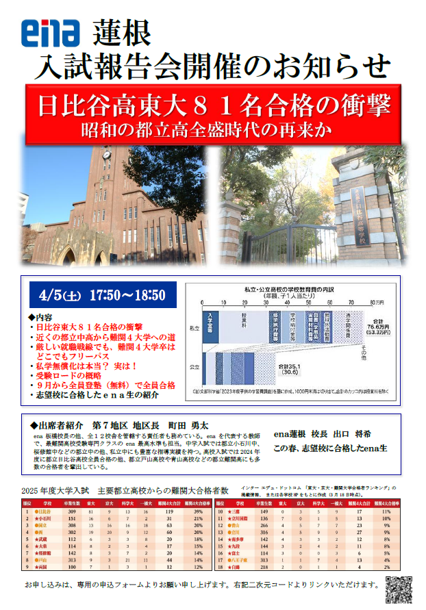 ena蓮根より【616 入試報告会のお知らせ】