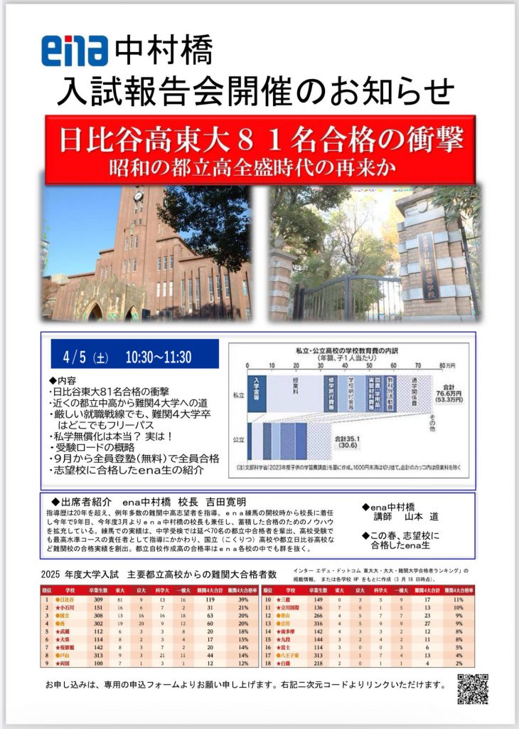中村橋より愛を込めて　入試報告会のお知らせ【2025.4.1】