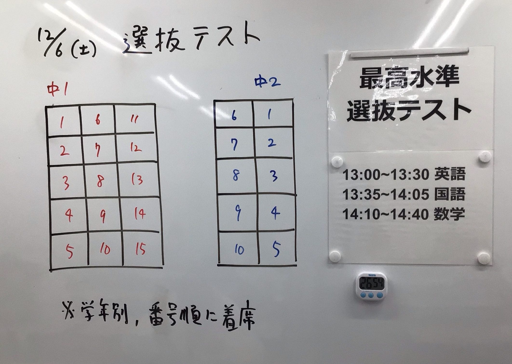 12月6日（土）今年最後の選抜テスト