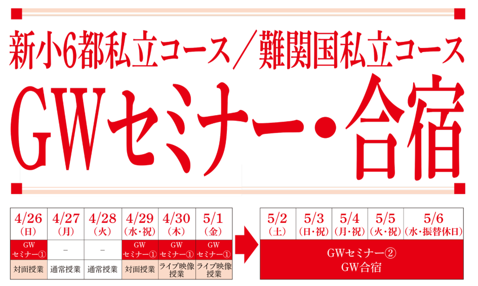 受験生向けGWセミナー申し込み締め切りまであと２日！