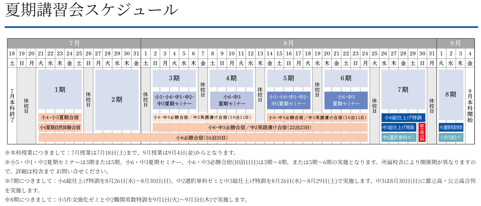 【全学年】夏期 校舎休校日のお知らせ