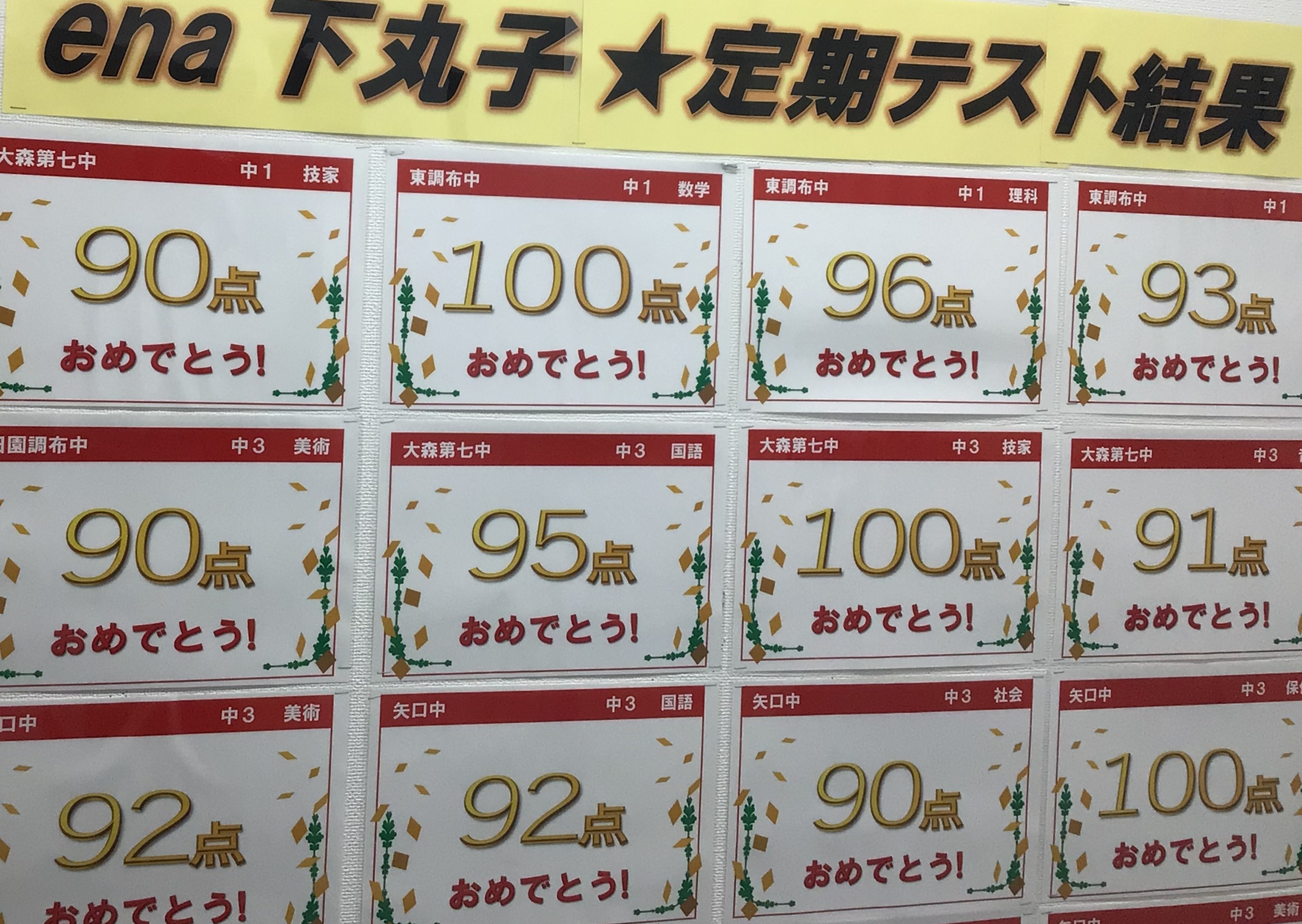定期テストの結果を掲示しています。