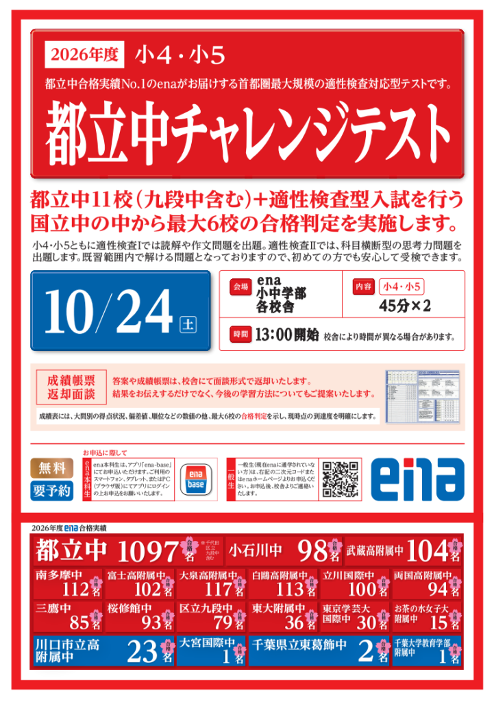9月19日㈯都立中チャレンジテストのご紹介