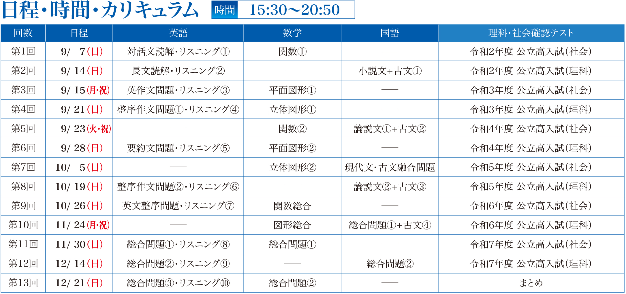 思考力を問う問題実施校コース日程・時間・カリキュラム