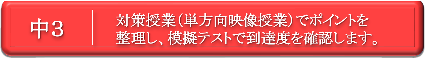 対策授業（単方向映像授業）でポイントを整理し、模擬テストで到達度を確認します。